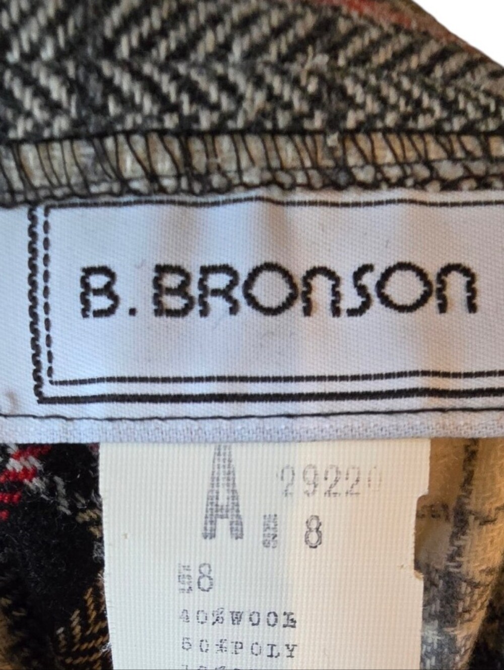 Vintage 1980s B. Bronson Plaid Wool Blend Midi Skirt Black White Red 8 - Picture 6 of 6